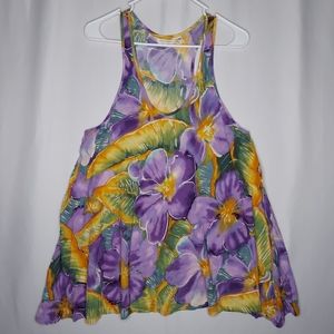 Jams World Tank Top XL Tunic Purple Multicolor Floral Racerback 90's USA Resort